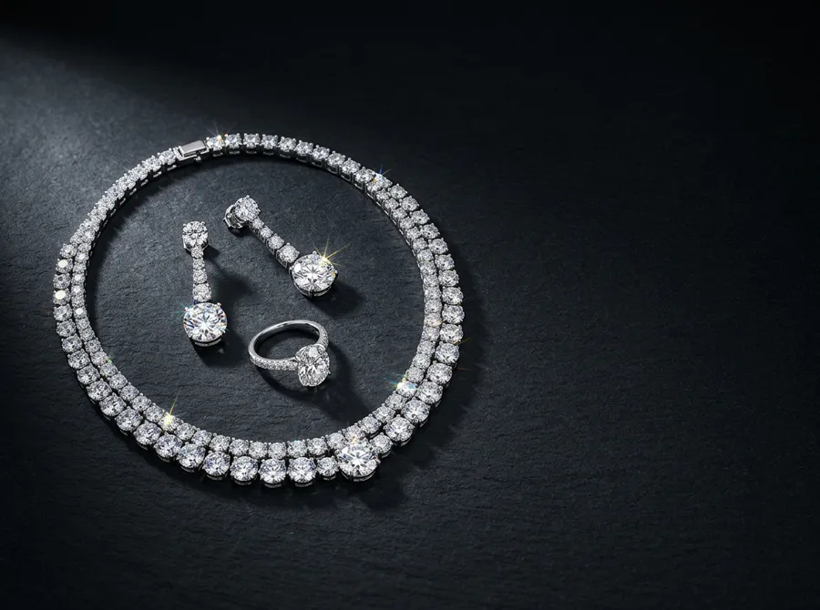 A certified diamond necklace, earrings and ring set from GoldExa